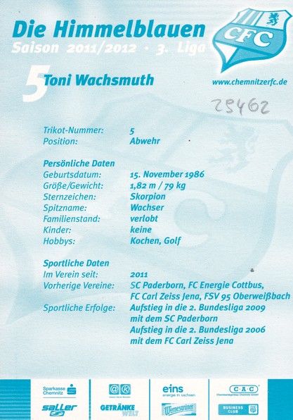 Autogramm Fussball | Chemnitzer FC | 2011 | Toni WACHSMUTH