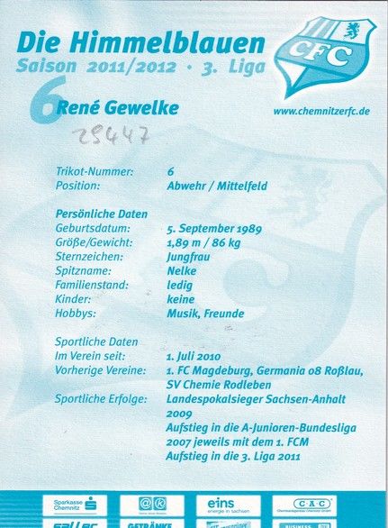 Autogramm Fussball | Chemnitzer FC | 2011 | Rene GEWELKE