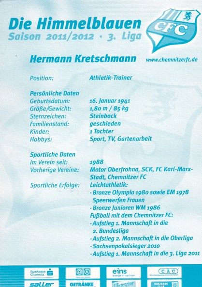 Autogramm Fussball | Chemnitzer FC | 2011 | Hermann KRETSCHMANN