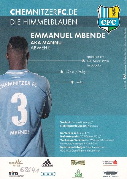 Autogramm Fussball | Chemnitzer FC | 2016 | Emmanuel MBENDE