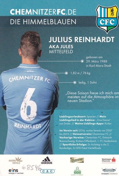 Autogramm Fussball | Chemnitzer FC | 2016 | Julius REINHARDT