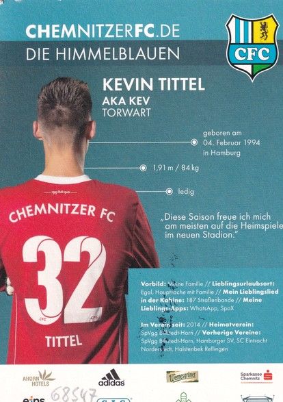Autogramm Fussball | Chemnitzer FC | 2016 | Kevin TITTEL