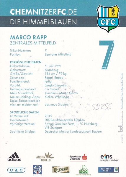 Autogramm Fussball | Chemnitzer FC | 2015 | Marco RAPP