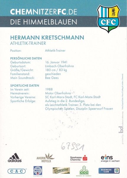 Autogramm Fussball | Chemnitzer FC | 2015 | Hermann KRETSCHMANN