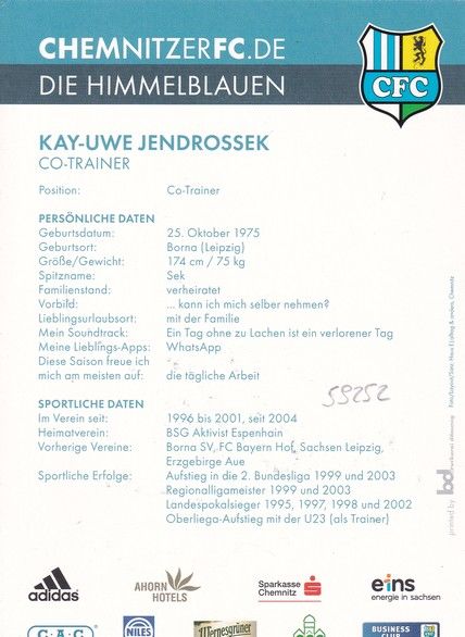 Autogramm Fussball | Chemnitzer FC | 2015 | Kay-Uwe JENDROSSEK