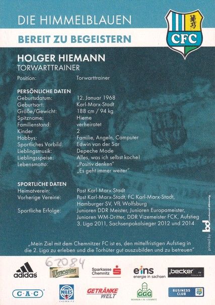 Autogramm Fussball | Chemnitzer FC | 2014 | Holger HIEMANN