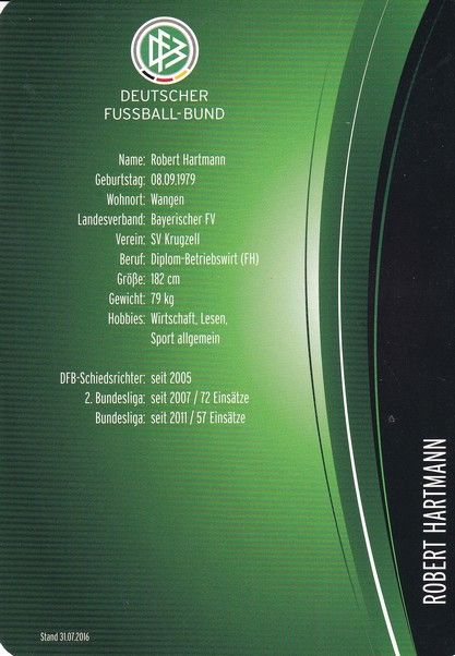 Autogramm Fussball | Schiedsrichter | 2016 Dekra | Robert HARTMANN