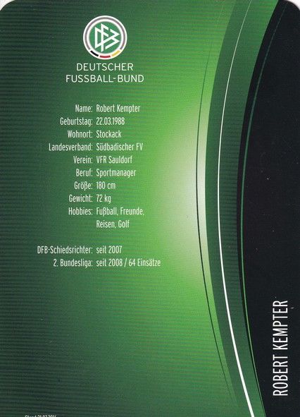 Autogramm Fussball | Schiedsrichter | 2016 Dekra | Robert KEMPTER