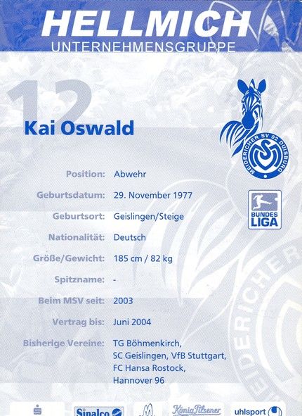 Autogramm Fussball | MSV Duisburg | 2003 | Kai OSWALD