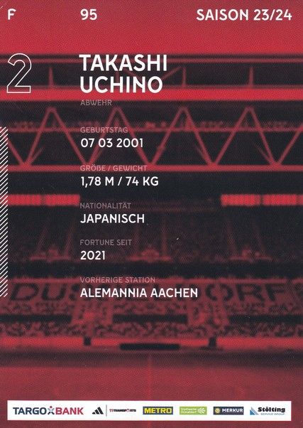 Autogramm Fussball | Fortuna Düsseldorf | 2023 | Takashi UCHINO