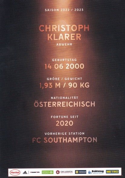 Autogramm Fussball | Fortuna Düsseldorf | 2022 | Christoph KLARER