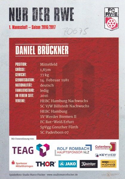 Autogramm Fussball | FC Rot-Weiss Erfurt | 2016 | Daniel BRÜCKNER