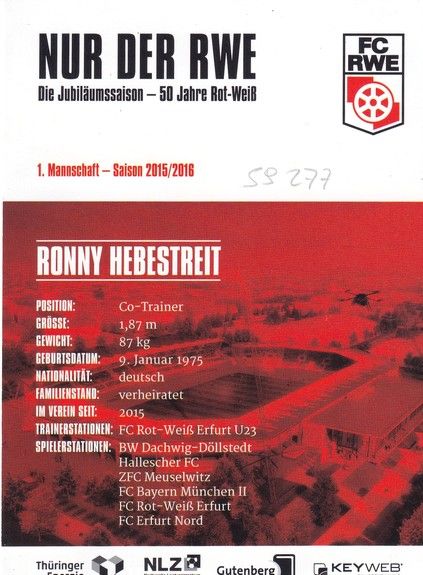 Autogramm Fussball | FC Rot-Weiss Erfurt | 2015 | Ronny HEBESTREIT