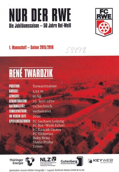 Autogramm Fussball | FC Rot-Weiss Erfurt | 2015 | Rene TWARDZIK