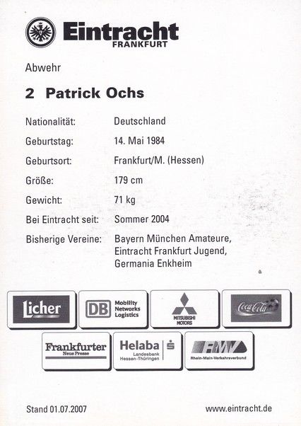 Autogramm Fussball | Eintracht Frankfurt | 2007 | Patrick OCHS