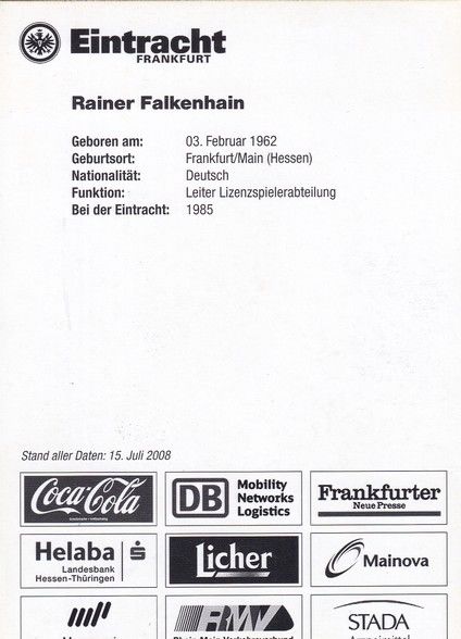 Autogramm Fussball | Eintracht Frankfurt | 2008 | Rainer FALKENHAIN