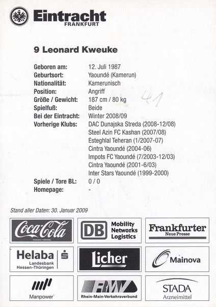Autogramm Fussball | Eintracht Frankfurt | 2008 | Leonard KWEUKE