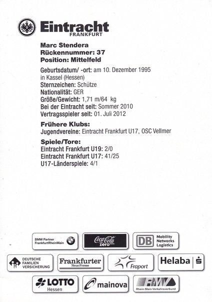 Autogramm Fussball | Eintracht Frankfurt | 2012 | Marc STENDERA