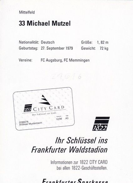Autogramm Fussball | Eintracht Frankfurt | 1999 | Michael MUTZEL
