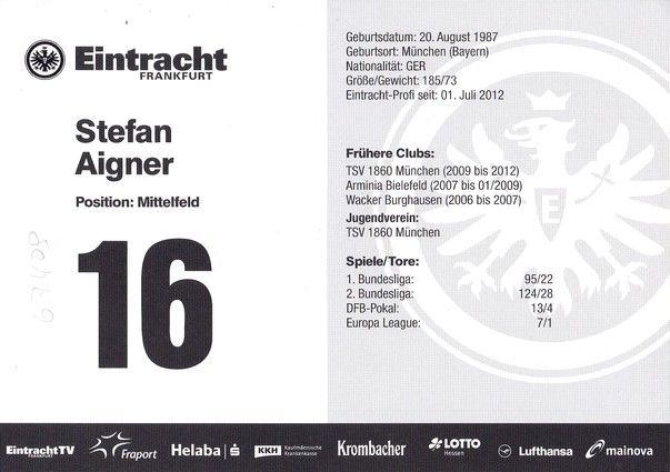Autogramm Fussball | Eintracht Frankfurt | 2015 | Stefan AIGNER