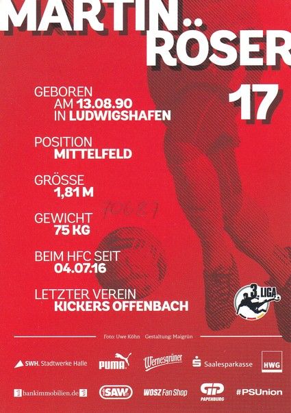 Autogramm Fussball | Hallescher FC | 2016 | Martin RÖSER
