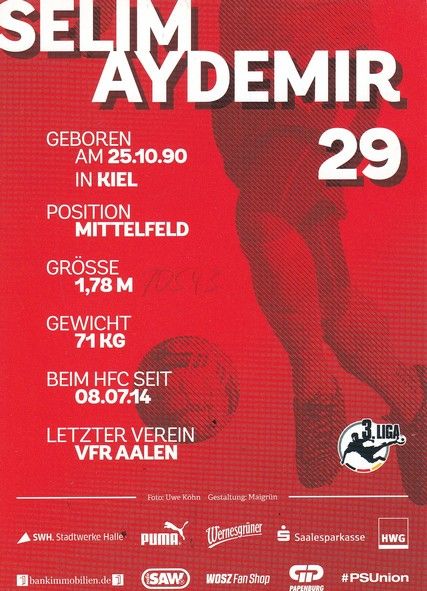 Autogramm Fussball | Hallescher FC | 2016 | Selim AYDEMIR