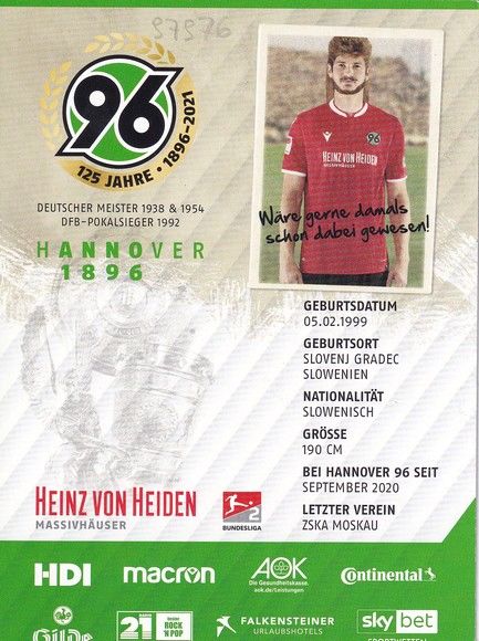 Autogramm Fussball | Hannover 96 | 2020 | Jaka BIJOL