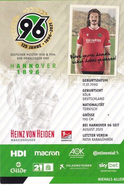 Autogramm Fussball | Hannover 96 | 2020 | Baris BASDAS