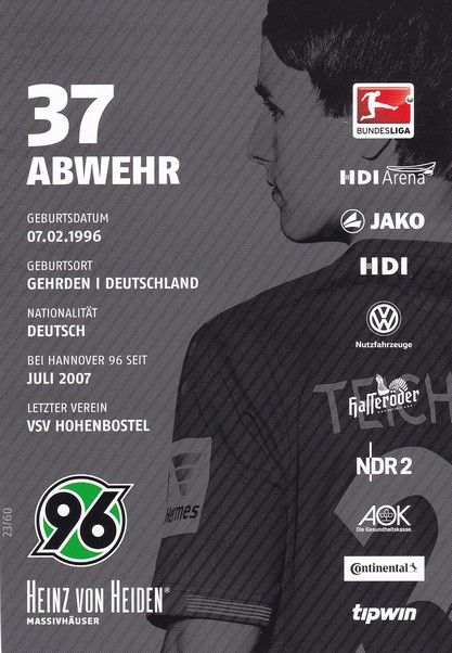 Autogramm Fussball | Hannover 96 | 2015 | Niklas TEICHGRÄBER