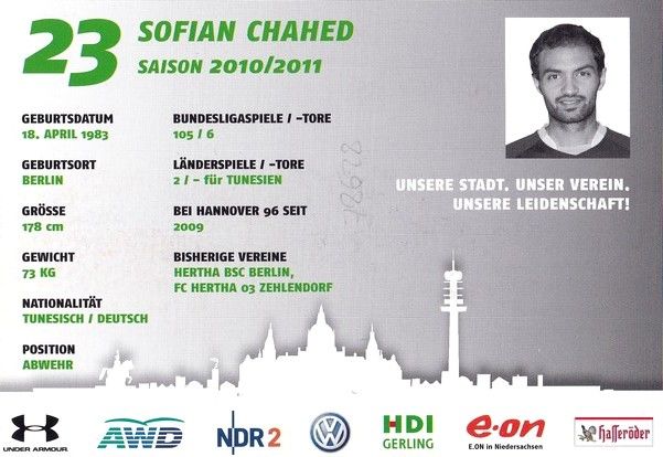Autogramm Fussball | Hannover 96 | 2010 | Sofian CHAHED