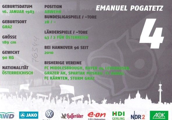 Autogramm Fussball | Hannover 96 | 2011 | Emanuel POGATETZ