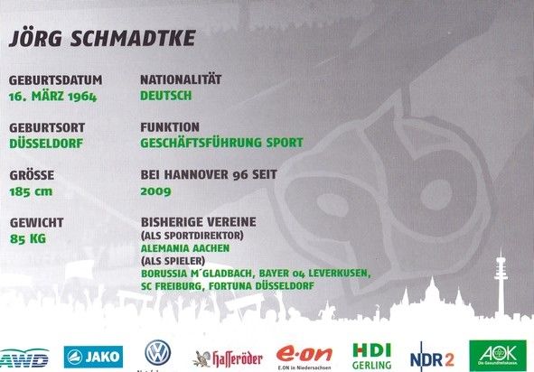 Autogramm Fussball | Hannover 96 | 2011 | Jörg SCHMADTKE 