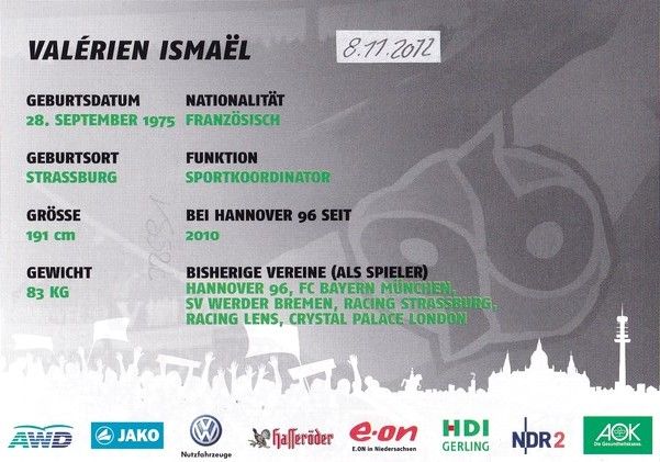 Autogramm Fussball | Hannover 96 | 2011 | Valerien ISMAEL 