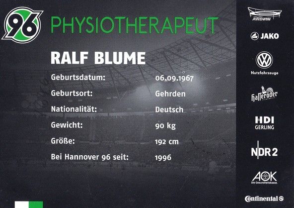Autogramm Fussball | Hannover 96 | 2012 | Ralf BLUME