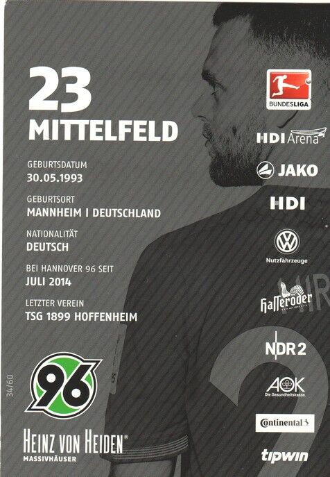Autogramm Fussball | Hannover 96 | 2015 | Maurice HIRSCH