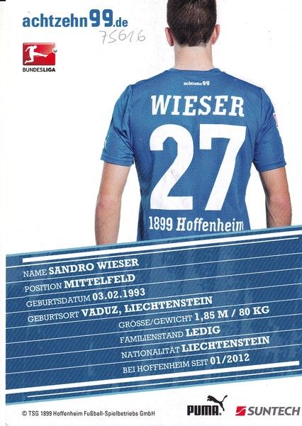 Autogramm Fussball | TSG 1899 Hoffenheim | 2011 | Sandro WIESNER