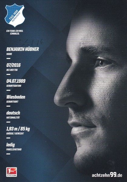 Autogramm Fussball | TSG 1899 Hoffenheim | 2016 | Benjamin HÜBNER