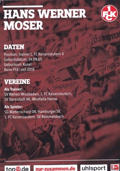 Autogramm Fussball | 1. FC Kaiserslautern | 2016 | Hans Werner MOSER
