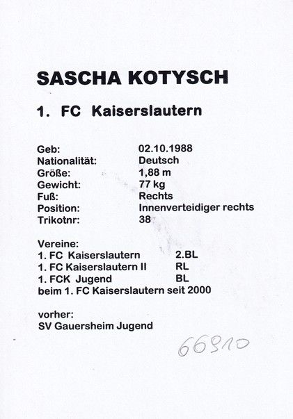 Autogramm Fussball | 1. FC Kaiserslautern | 2000er | Sascha KOTYSCH