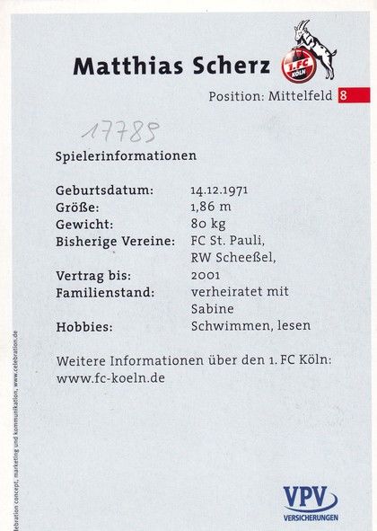 Autogramm Fussball | 1. FC Köln | 2002 | Matthias SCHERZ (sitzend)