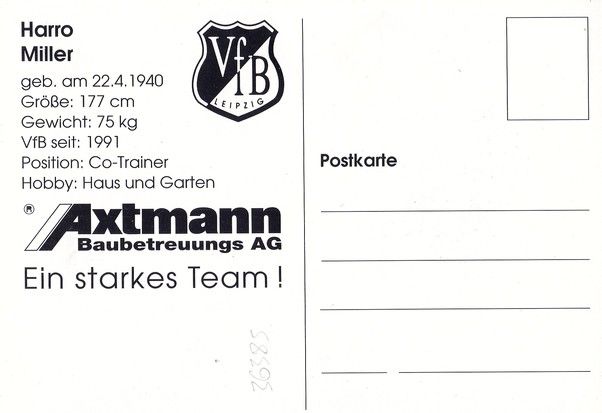Autogramm Fussball | VfB Leipzig | 1991 | Harro MILLER