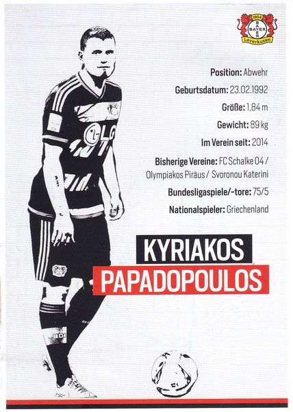Autogramm Fussball | Bayer Leverkusen | 2015 | Kyriakos PAPADOPOULOS