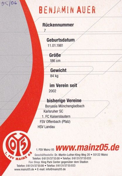 Autogramm Fussball | FSV Mainz 05 | 2005 | Benjamin AUER