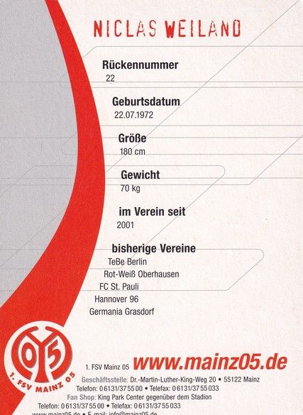 Autogramm Fussball | FSV Mainz 05 | 2005 | Niclas WEILAND