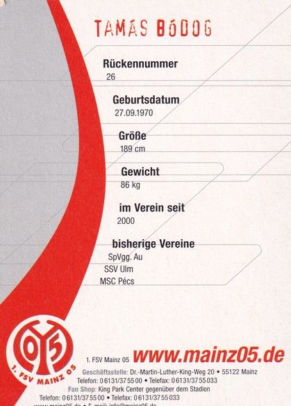 Autogramm Fussball | FSV Mainz 05 | 2005 | Tamas BODOG