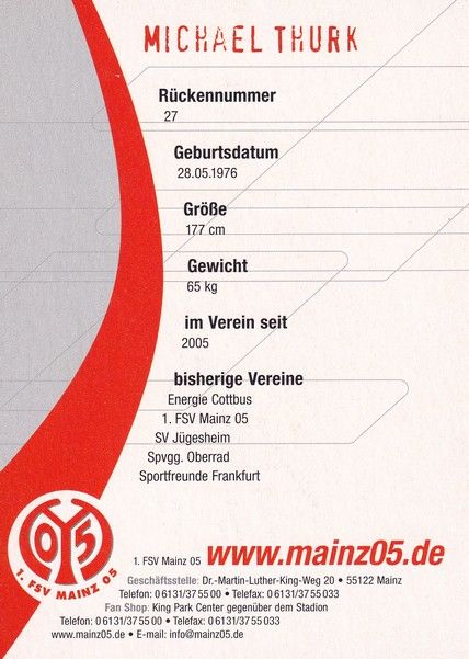 Autogramm Fussball | FSV Mainz 05 | 2005 | Michael THURK