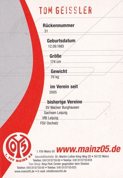 Autogramm Fussball | FSV Mainz 05 | 2005 | Tom GEISSLER