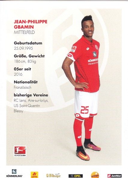 Autogramm Fussball | FSV Mainz 05 | 2016 | Jean-Philippe GBAMIN