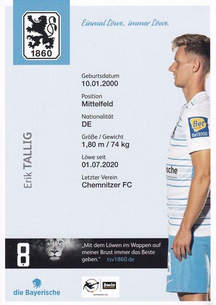 Autogramm Fussball | TSV 1860 München | 2022 | Erik TALLIG