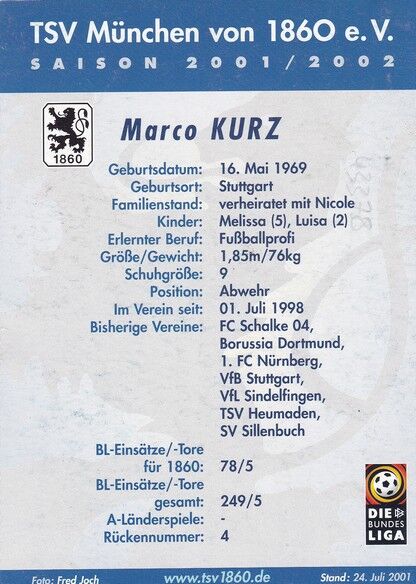 Autogramm Fussball | TSV 1860 München | 2001 | Marco KURZ